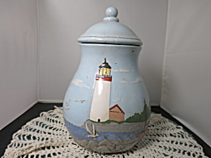 Vintage Lighthouse Sailboat Boats Boathouse Wharf Cookie Jar