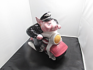 Road Hog Cookie Jar Clay Art Pig Motorcycle 1996