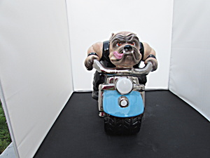 Clay Art Rough Rider Cookie Jar Bull Dog On Harley