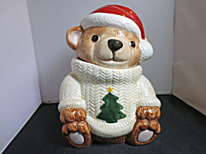Vintage Teddy Bear Cookie Jar Christmas Tree With Yellow Star