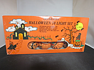 Vintage Halloween Pumpkin 10 Light Set Blow Mold