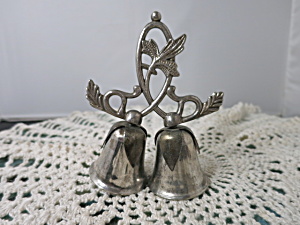 Vintage Double Silver Bells With Leaves Made In Hong Kong
