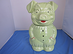 American Bisque Green Pig Cookie Jar Usa 1950s