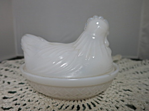 Antique Hen On Nest Early Milk Glass Transparent Hue Unmarked