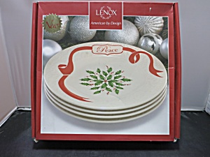 Lenox Holiday Carved Accent Plates Set Of 4 White Boxed 9.5 Peace