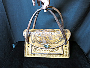 Vintage Hand Tooled Leather Handbag Made In Mexico