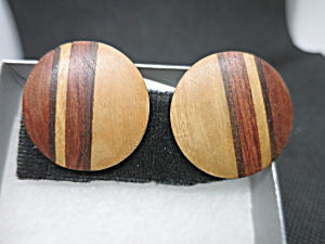 Vintage Inlay Wood Earrings Round Post Pierced Earrings