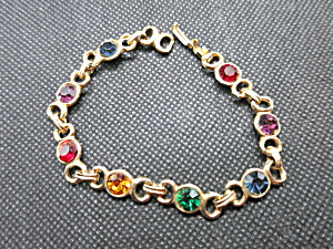 Vintage Gemstone Link Bracelet Gold Tone Multi Color Stones
