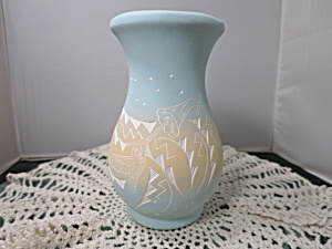 Vintage Navajo Vase Signed Hummingbird Flower Carved