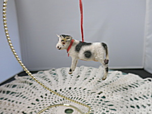 Wagner Hand Work West Germany Flocked Cow Ornament With Label