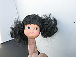 Vintage Girl Doll Head Crafting Black Rooted Glued Hair