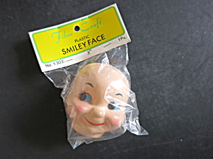 Vintage Plastic Baby Smiley Face Mask Doll Fibre Craft