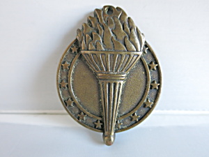 Vintage Large Brass Olympic Torch Medal Medallion Crown Trophy