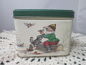 Vintage Jolly Santa Elf Playing With Animals Tin Signed Wim