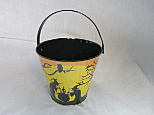Halloween Tin Pail Bucket Lithograph Witches Bat Owl