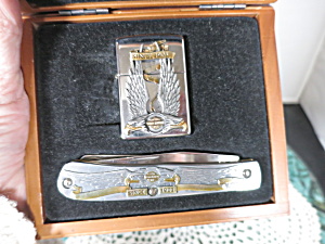 Vintage 1995 Harley Davidson Zippo Lighter Case Knife Set