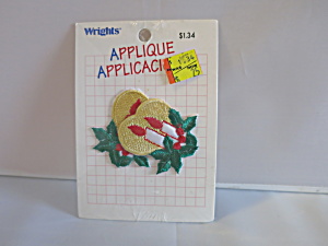 Vintage Wrights Christmas Stick & Sew On Applique Holly Candle
