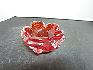 Art Glass Ashtray Red Clear Cased
