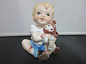 Vintage Boy Hugging Puppy Dog Figurine Marked N Capodimonte