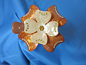 Vintage Lucite Floral Hair Clip Claw With Rhinestones