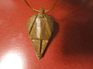 African Face Tribal Wood Carved Pendant Necklace