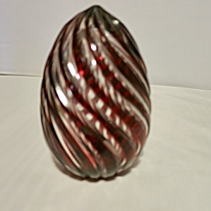 Cut Glass Egg Red And Crystal Clear Swirl Cut Hollow Inside Thick