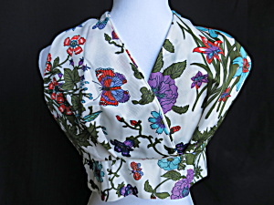 Vintage Halter Top Polished Nylon Flowers Butterfly M