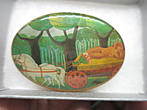 Risque Nude Naked Lady Brooch On White Horse Drawn Hay Wagon