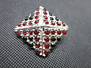 Vintage Silver Tone Brooch With Red And Black Stones