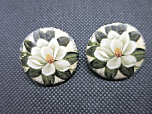 Hand Painted Water Lily Post Earrings White Ceramic Porcelain