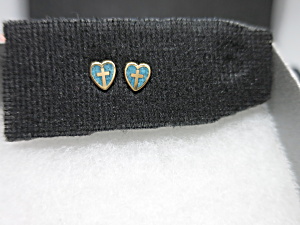 Turquoise Sacred Heart Cross Earrings Petite Post Earrings