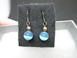 Blue And White Opalescent Glass Bead Earrings Fish Hook Wired