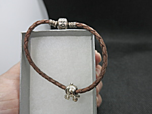 Pandora Leather Bracelet With Cinderella Pumpkin Coach Charm