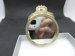 Vintage Pocket Mirror Make Up Miniature Handle Gold Tone