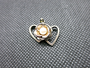 Vintage Floral Double Heart Pendant With Faux Pearl Center