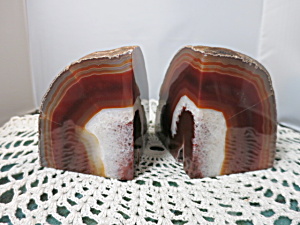 Vintage Agate Geode Rock Bookends Brown Rust White