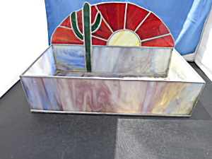 Rare Stained Glass Box Terrarium Sun Cactus Slag Motif