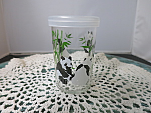 Vintage Panda Bear Bamboo Juice Glass Jelly Jar Holds 6floz