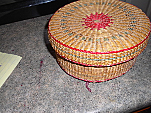 Covered Basket Woven W/ Red & Green