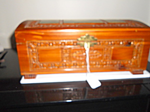 Wood Footed Carved Cedar Box With Lithograph