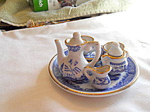 Toy Childrens Miniature Tea Set Blue Oriental