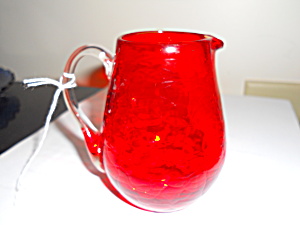 Red Crackle Glass Pitcher