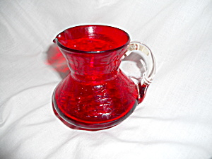 Blown Ruby Red Crackle Glass Pitcher Creamer