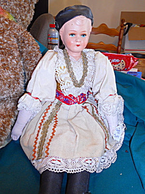 European Doll Celluloid Face Cloth Body 18 In