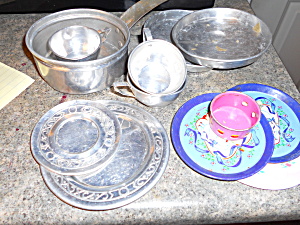Vintage Aluminum Tin Doll Dishes Lot Of 12