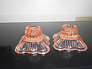 Pink Depression Glass Candle Holders Pair