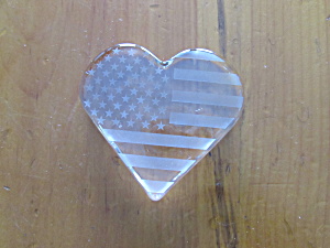 Patriotic Flag Heart Paperweight Acid Etched White Flag