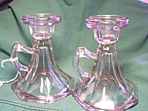 Eapg Glass Finger Candle Stick Holders Pair
