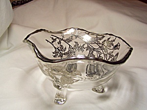 Flanders Poppy Silver Overlay Glass Footed Bo