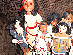Indian Doll Lot Of 10 Hard Plastic Dolls Circa 1940s To 1950s
